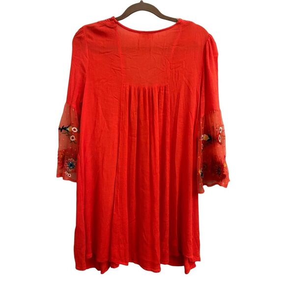 Umgee boho tunic with embroidered mesh sleeves M red festival Coachella - Picture 4 of 10